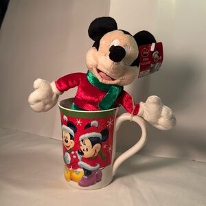 Disney plush with mug NWT double sided mug Mickey wearing a Christmas scarf